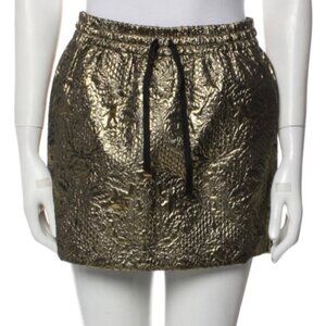 Zadig & Voltaire Gold Metallic Jacquard Lamé Mini Skirt, Size 38FR, US 6/Medium